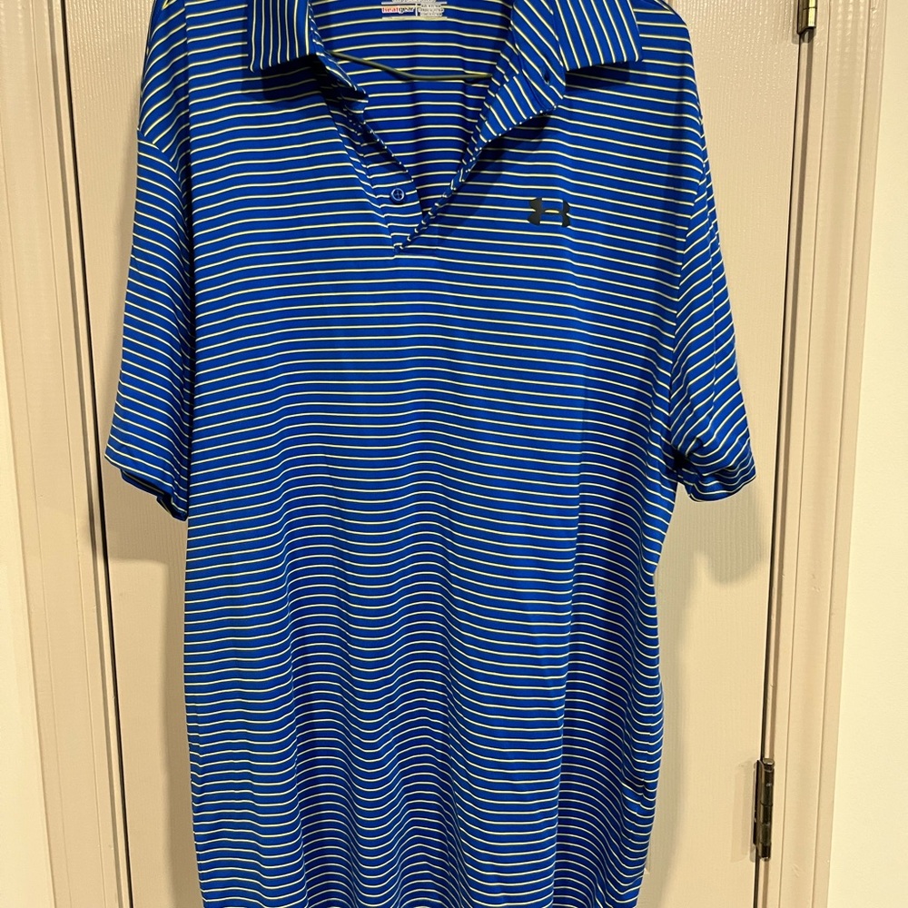 Under Armour Royal Blue and Yellow Striped Polo - Men’s